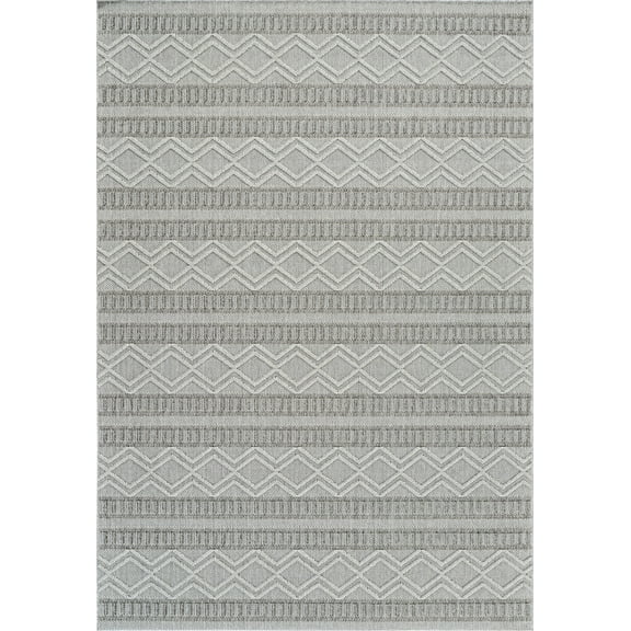 HomeRoots 559072 8 x 11 ft. Striped Distressed Indoor & Outdoor Rectangle Area Rug, Beige & Gray