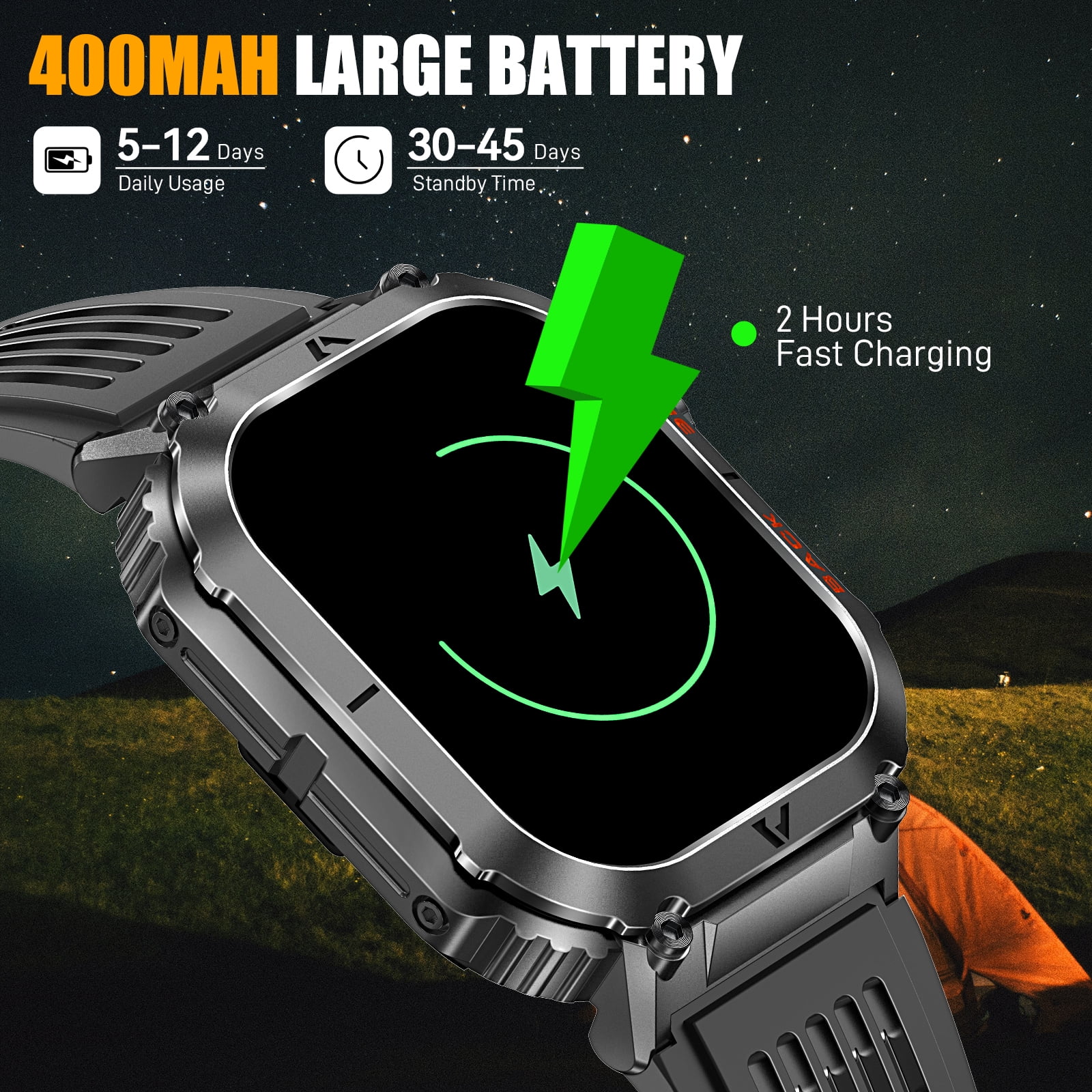 XAXRE Men's Smartwatch, 5ATM Waterproof Sleep Monitor, 2.02" HD Screen, Compass, 110+ Sports, Call Answer/Dial, Compatible with Android iOS