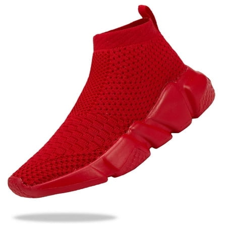 Santiro Red Sneakers for girls Boys Lightweight Knit Sock Slip On Shoes Kids Tennis Shoes Breathable Athletic Running Shoes 11 M US