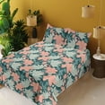 thumbnail image 2 of Ambesonne Vintage Floral Fitted & Flat Sheet with Sham 3 Pcs Set, Flowers Cottagecore, Twin XL, Dark Teal Coral, 2 of 5