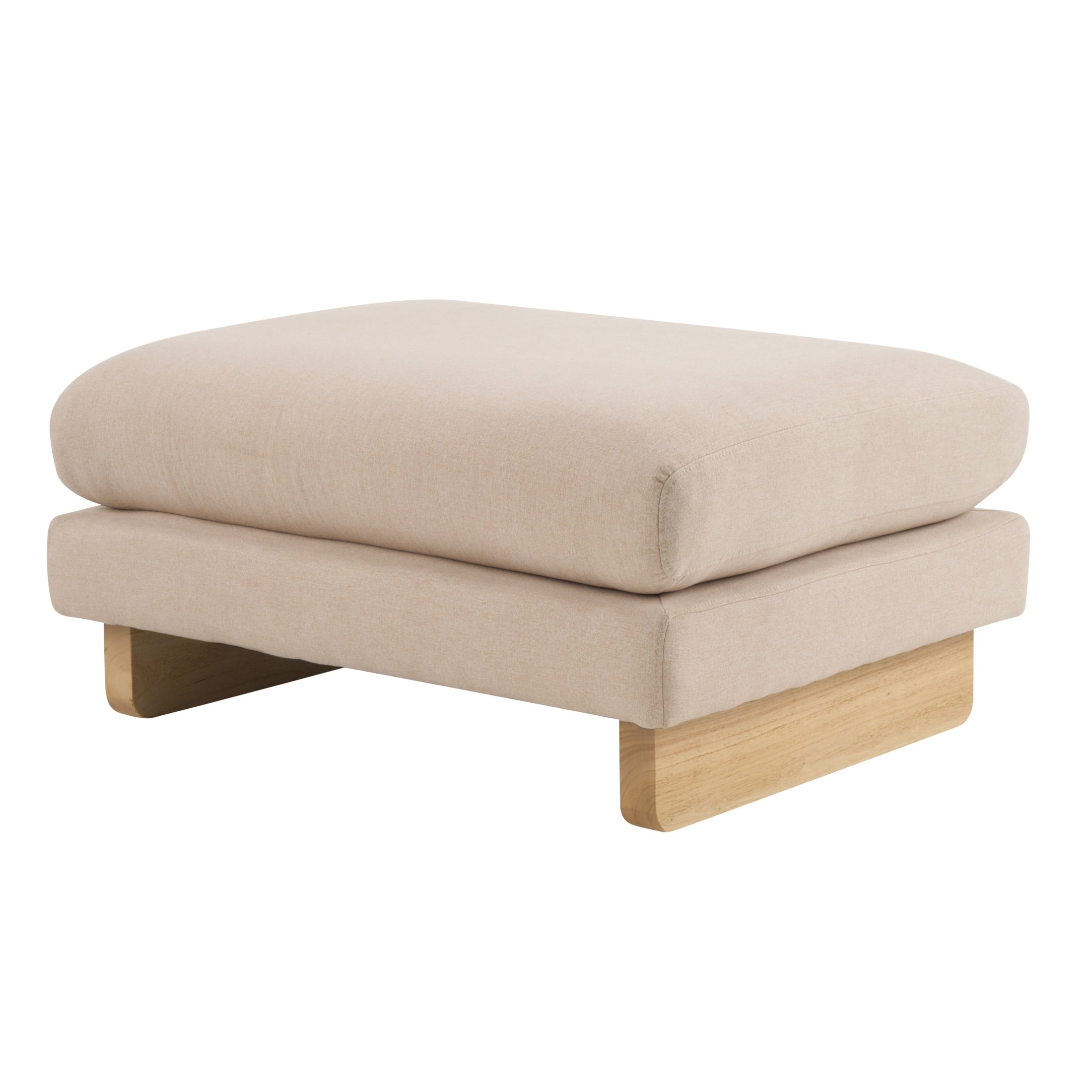 Christopher Knight Home 34" Upholstered Accent Ottoman with Wood Base for Living Room, Beige+Natural