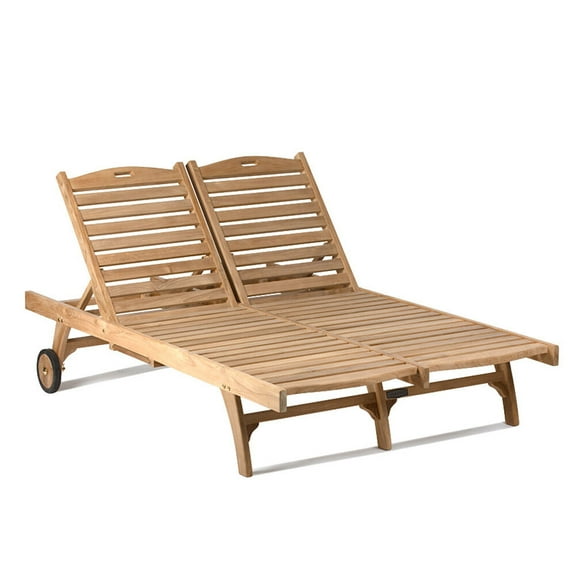 Titan Great Outdoors Grade A Teak Double Sun Lounger, Indoor Outdoor Solid Wood Patio Furniture