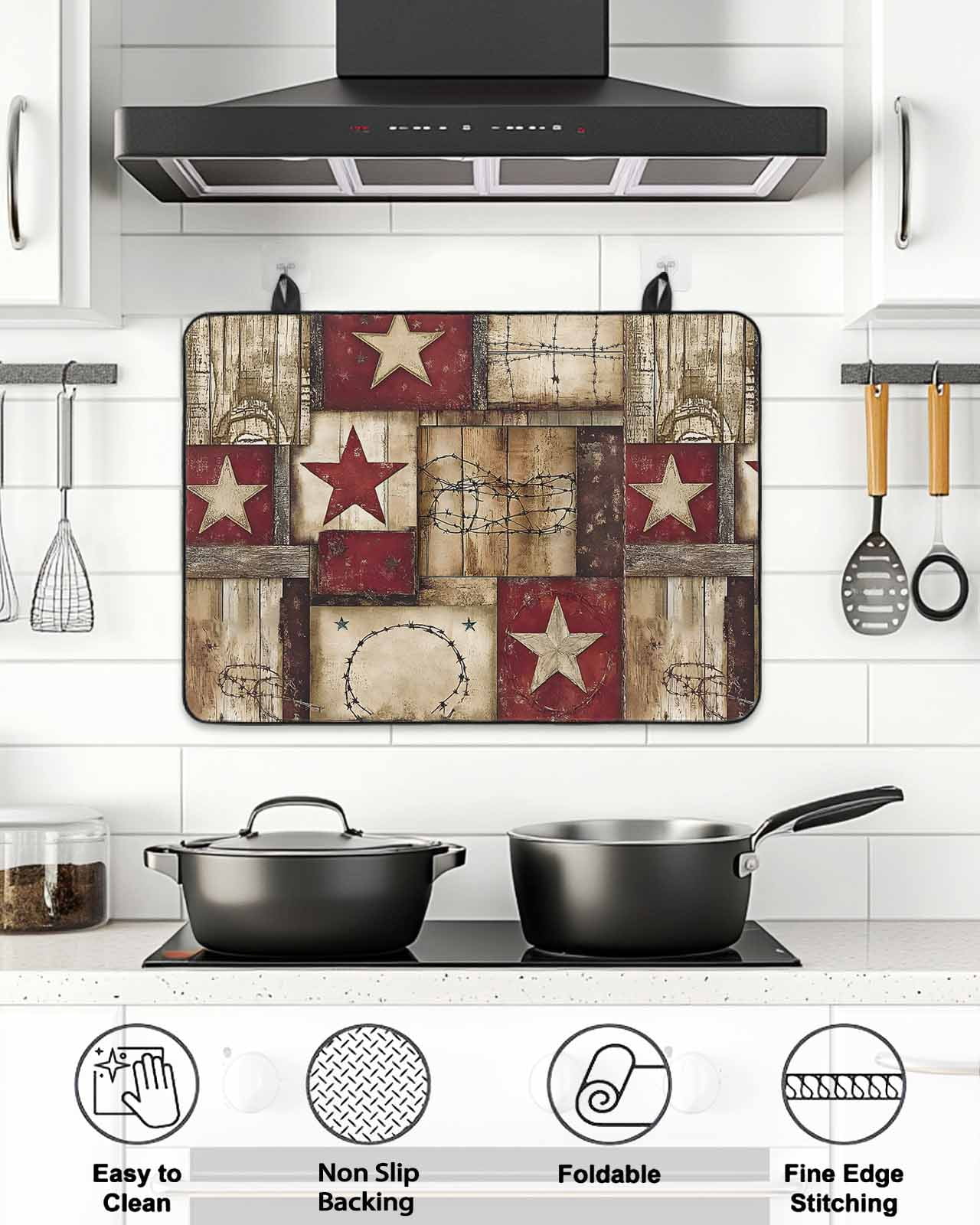 Stove Top Covers for Electric Stove, Texas Star Farm Glass Stovetop Cover Protector, Country Wood Grain Vintage Western Induction Cooktop Protector Oven Mat for Kitchen Countertop 24"x21"