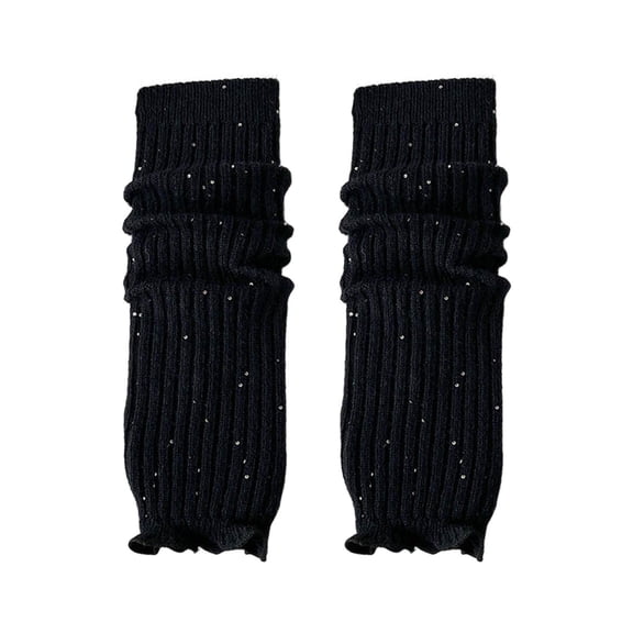 HNMKIU Elegant Retro Knitted Leg Warmers Featuring Sparkling Sequins and Detailed Yarn Thermal Knee High Socks Black,One Size
