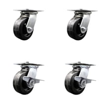 5 Inch Phenolic Swivel Caster Set with Ball Bearings 2 Brakes Service Caster
