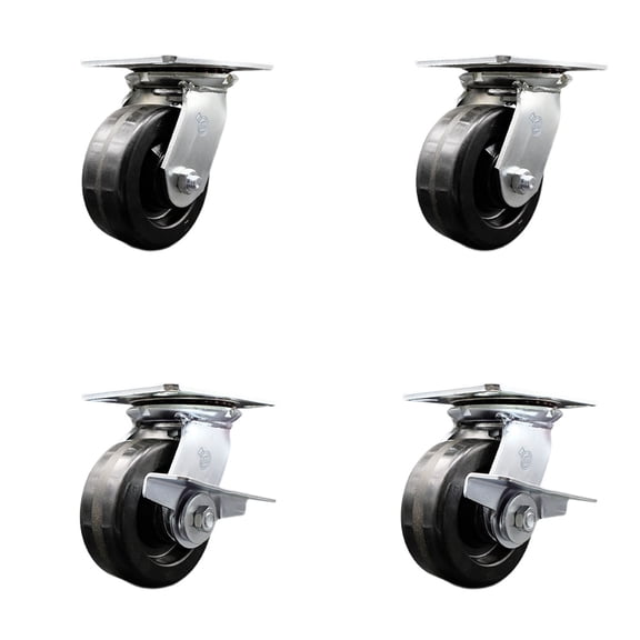 5 Inch Phenolic Swivel Caster Set with Ball Bearings 2 Brakes Service Caster