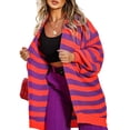 thumbnail image 3 of FASHIONWT Women Open Front Shearing Fabric Sweater Long Sleeve Striped Long Cardigan, 3 of 4
