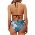 thumbnail image 6 of Uourmeti Women's Halter Neck Two-Piece Bikini Set - Blue Tropical Hibiscus & Palm Tree Print, Tie Side, Quick Dry Swimwear for Beach Vacation & Pool Party, 6 of 9