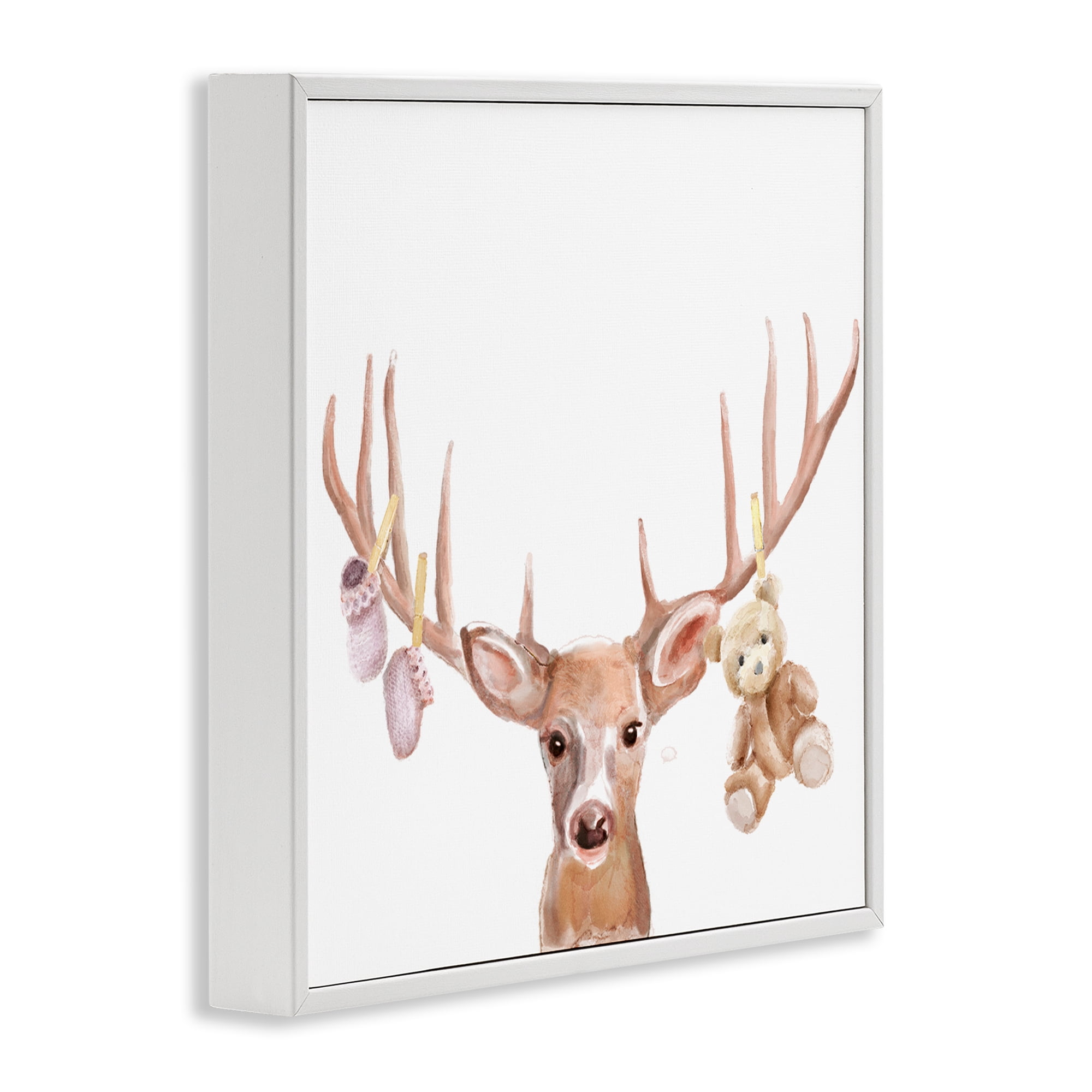 Stupell Industries Baby Girl Deer Antlers White Framed Giclee Art, design by Ali Lynne