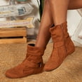 thumbnail image 6 of Women Retro Vintage Plain Buckle Zipper Casual Inner Heightenin Low Heels Zipper Short Boots Round Toe Shoes, 6 of 9