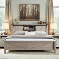thumbnail image 3 of OKD Modern Farmhouse Queen Platform Bed with Bookcase Headboard Storage and Charging Station, No Box Spring Needed, Light Rustic Oak Finish, 3 of 7