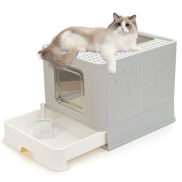 Suhaco Cat Litter Box Enclosed Large Cat Litter Box with Lid Foldable Top Entry Cat Potty Anti-Splashing Litter Pan Order Control Easy to Clean Including Litter Scoop (Gray)