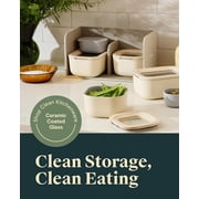 Caraway Mini Food Storage 9pc Set - Glass Storage Containers for Food - Ceramic-Coated Glass - Air Release Technology - Compact & Stackable Design - Cream