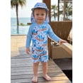 thumbnail image 4 of BemeyourBBs Toddler Baby Boy Shark One Piece Swimsuit with Sun Hat Infant Boys Bathing Suit Long Sleeve Rash Guard UPF 50+ Ocean Theme Print Zipper Swimwear Summer Pool Beachwear, 4 of 9