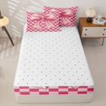 thumbnail image 4 of Homewish Girls Pink Bowknot Zipper Twin Comforter Sets with Fitted Sheet and 2 Pillowcases,Kids Geometric Grid Printed Zipper Bedding Set,Reversible,4-Piece, 4 of 7