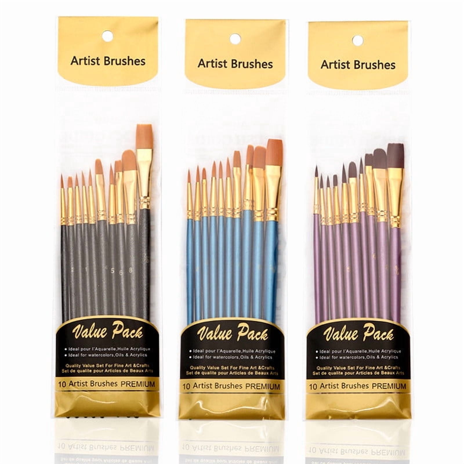 Acrylic Paint Brush Set 10 Pcs Nylon Hair Brushes for All Purpose Oil