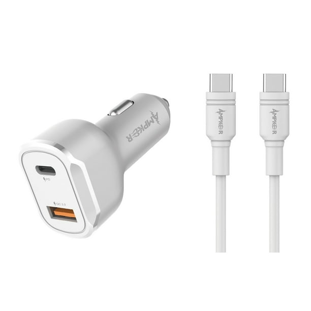Ampker Car Charger for Samsung Galaxy S23 Ultra: 36W Fast Charging Dual  Port (QC  USB/18W PD Type-C) Auto Power Adapter and 3A USB-C to USB-C (3  Feet) - White 