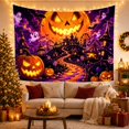 thumbnail image 3 of Giant Jack-O'-Lantern Above a Purple Village with Ghosts, Spooky Digital Art for Horror Fans, October Night Decor, Halloween Gift, Tapestry Wall Hanging for Bedroom and Dorm, 3 of 7