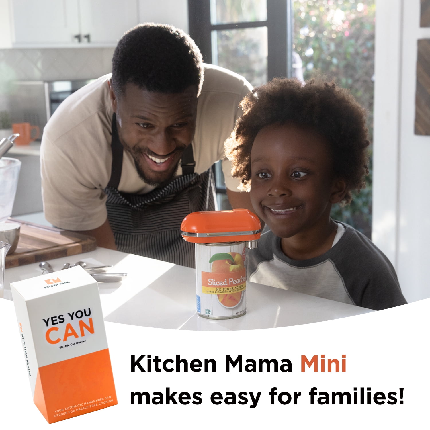 Kitchen Mama Mini Electric Can Opener: Portable, Smooth Edge, Food-Safe, Battery Operated (Orange)