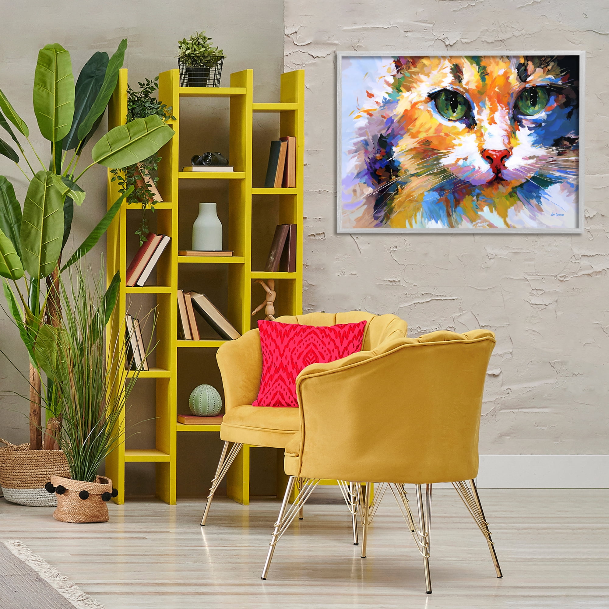 Stupell Industries Manx Cat Gaze Animals & Insects Painting Gray Framed Art Print Wall Art, 30 x 20