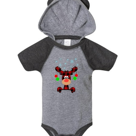 

Inktastic Cute Flannel Reindeer with Christmas Bulbs and Snowflakes Gift Baby Boy or Baby Girl Bodysuit