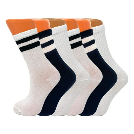 

Cotton Crew Socks for Women Black and White Extra Thin 6 Pairs Size 9-11