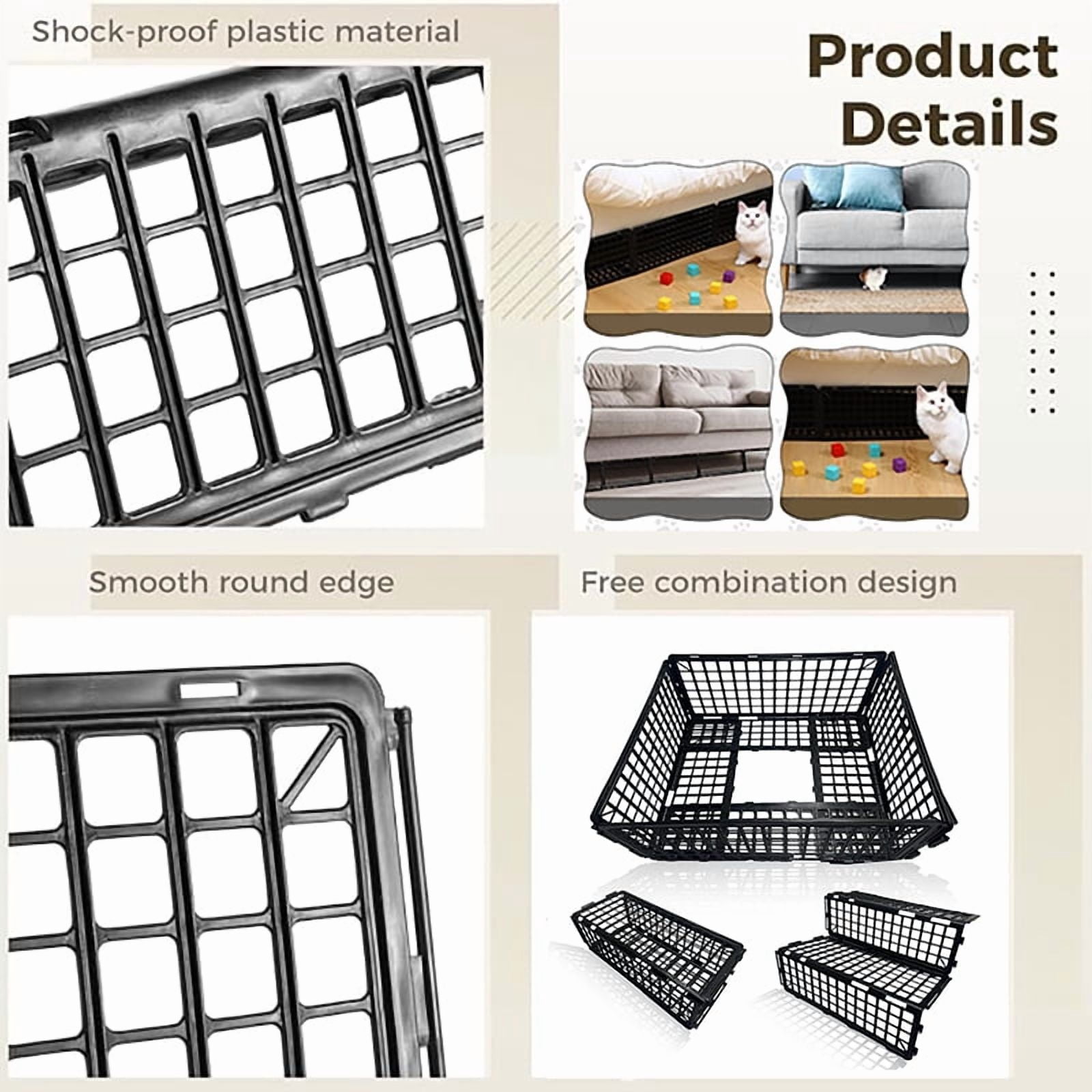 12 PCS Under Couch Blockers for Bed Couch Furniture with 30 Ties Black Couch Barriers Underneath Stop from Getting Under The Sofa
