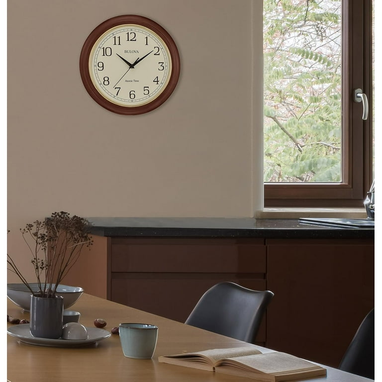 Bulova Clocks, Wooden Atomic Wall Clock, C5004 Atomic Time, Quartz