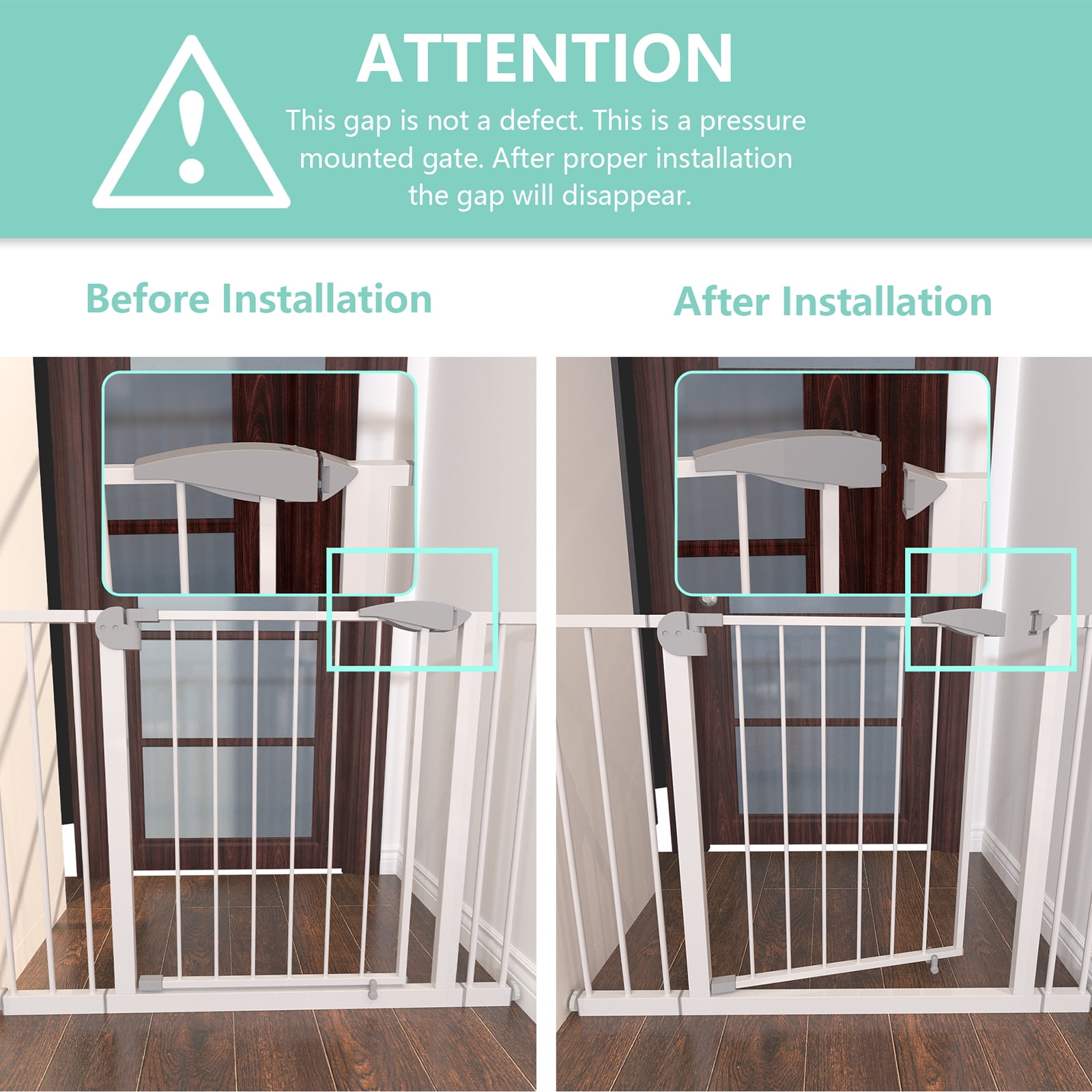29.5-45.3" Wide Baby Gate for Stairs, Dog Gate Indoor for Doorways, No Drilling Pressure Mounted Pet Gates for Kids, Easy Walk Through Safety Gate (White)