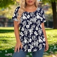 thumbnail image 6 of Feancey Womens Plus Size Tops 2026 Summer Short Sleeve Pleated Blouses Crew Neck Casual Floral Print T-Shirts Loose Fit Dressy Tee Shirt Black L, 6 of 7