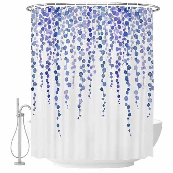Navy Blue Polka Dots Shower Curtain, Waterproof Shower Curtains for Bathroom, Vintage Abstract Art Watercolor Washable Fabric Bathtub Curtain Set Bath Decor with 12 Hooks Stall 36"x72"