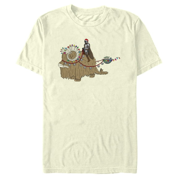 Men's Star Wars: The Mandalorian Christmas Lights Bantha Graphic Tee Beige 2X Large
