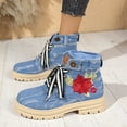 thumbnail image 4 of Denim Embroideried Chunky Combat Boots for Women Retro Fall Flower Casual Lace up Fashion Sneakers Ankle Booties Light Blue Size 6, 4 of 7