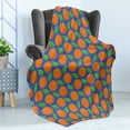 thumbnail image 4 of Orange Soft Flannel Fleece Throw Blanket, Graphic Ripe Citrus Fruit Pattern with Green Leaves on Blue Background, Cozy Plush for Indoor and Outdoor Use, 50" x 70", Orange Blue and Green, by Ambesonne, 4 of 5