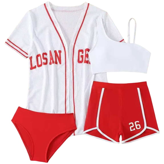 Wxirdiow Kids Swimsuits Girls Girls Swimsuit 3 Pieces Zip Rash Guard Bathing Suits Set Kids Bikini Boyshort Summer Swimwear Red Size,10-11 Years