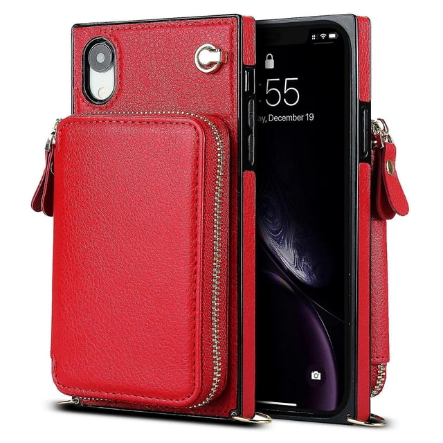 Funda tipo cartera para iPhone XR con tarjetero y correa para el hombro para mujer