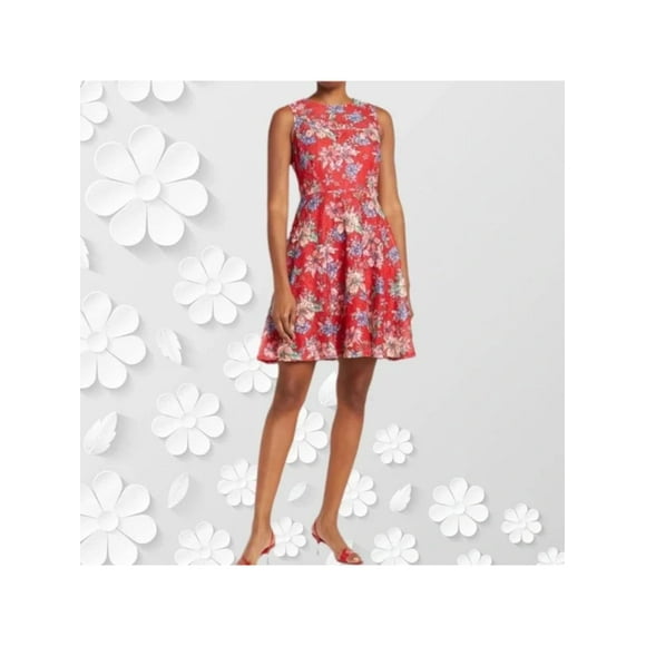 kensie Womens Rouge Stretch Dentelle Zippée Doublé Floral Sans Manches au-Dessus du Genou Parti Fit + Robe Flare 6