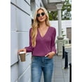 thumbnail image 6 of Women'S Multi-Layered V-Neck Solid Color Long Sleeved T-Shirt Casual Blouses Top Purple L, 6 of 9
