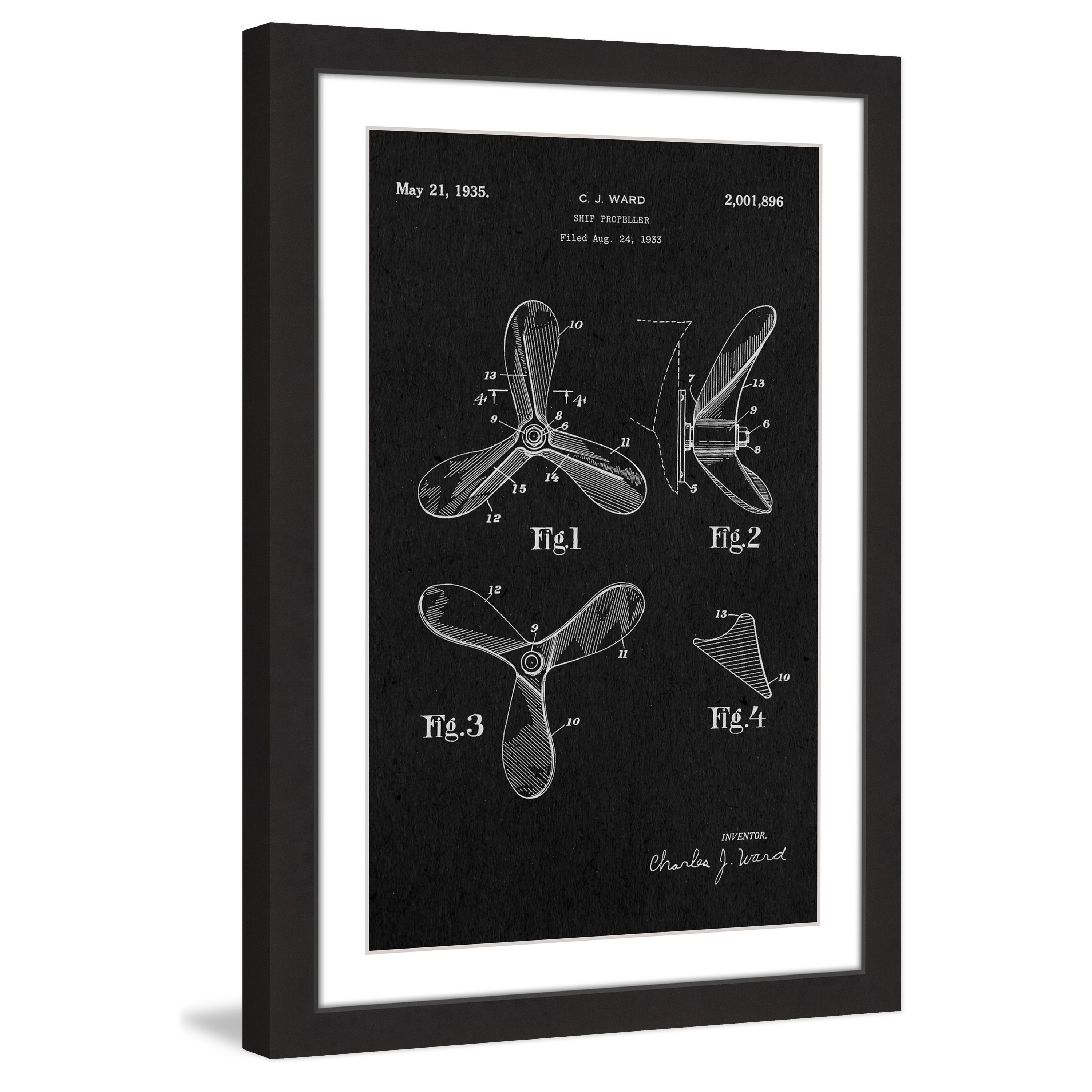 "Ship Propeller 1933 Black Paper" Framed Painting Print
