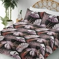 thumbnail image 3 of Ambesonne Tropical Fitted & Flat Sheet with Shams 4 Pcs Set, Exotic Jungle Leaves Aloha, Queen, Plum Grey Pink Salmon, 3 of 5