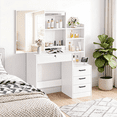 thumbnail image 5 of Fenbeli White Lighted Makeup Vanity Table with Sliding Sliding Mirror, Modern Dressing Table Desk with Storage for Bedroom, 5 of 9