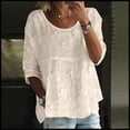 thumbnail image 2 of Womens Floral Babydoll Tops，3/4 Puff Sleeve Pleated Blouse Womens Boho Tops Peplum Tops For Women Gauze Shirts For Women Lightweight Gauze 3/4 Sleeve Blouses Embroidered Tops 4XL, 2 of 4