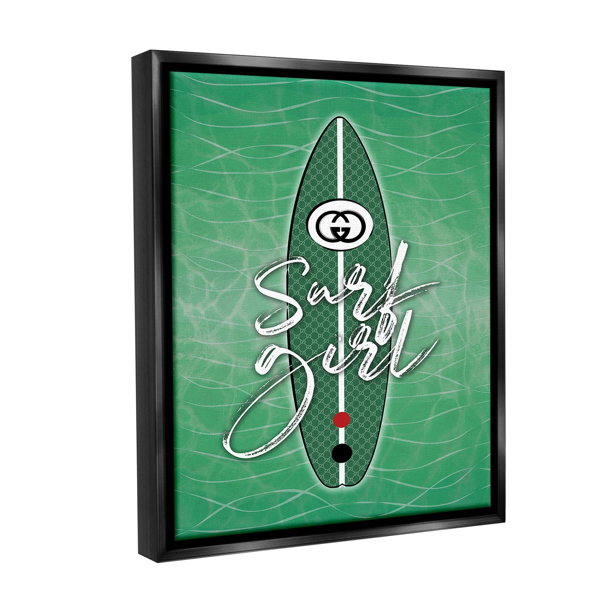 Stupell Industries Surf Girl on Green Beauty & Fashion Painting Black Floater Framed Canvas Art Print Wall Art, 25 x 31
