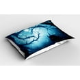 thumbnail image 2 of Mystic Pillow Sham Set of 2, Animal with Burning Eyes in the Dark Forest at Night Horror Halloween Illustration, Quality Microfiber Bedding Item for All Seasons, 26" x 20", Navy White, by Ambesonne, 2 of 3