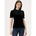 thumbnail image 4 of Camisa con cuello de volantes para mujer Blusa de terciopelo de manga corta Negro XS, 4 of 5