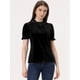thumbnail image 4 of Camisa con cuello de volantes para mujer Blusa de terciopelo de manga corta Negro S, 4 of 5