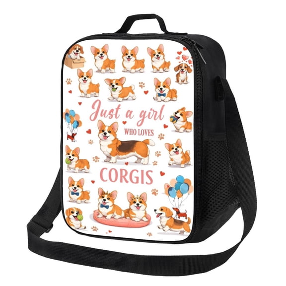 Cute Corgi Lovers Lunch Bag Insulated Thermal Box with Shoulder Strap & Handle for Work and Picnic