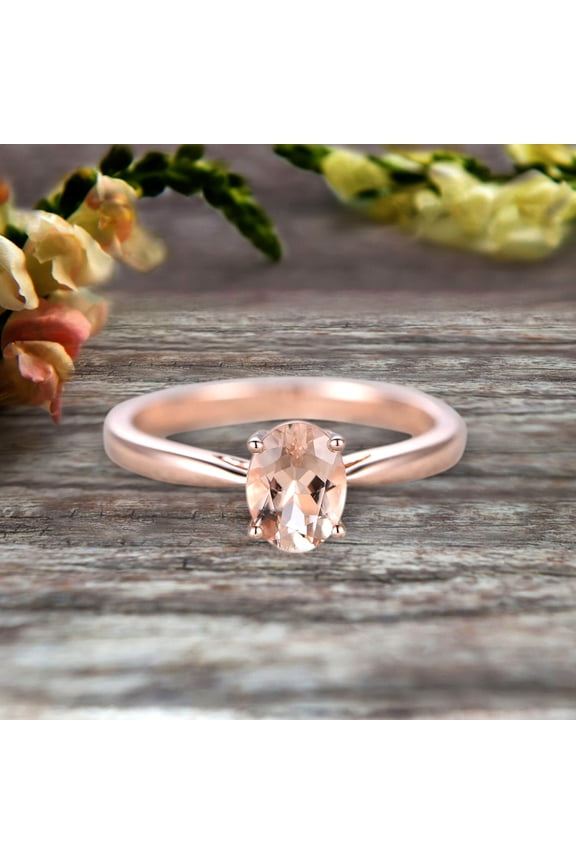 1 Carat Oval Cut Morganite Solitaire Engagement Ring On 10k Rose Gold Art Deco Shining Startling Ring Anniversary Gift