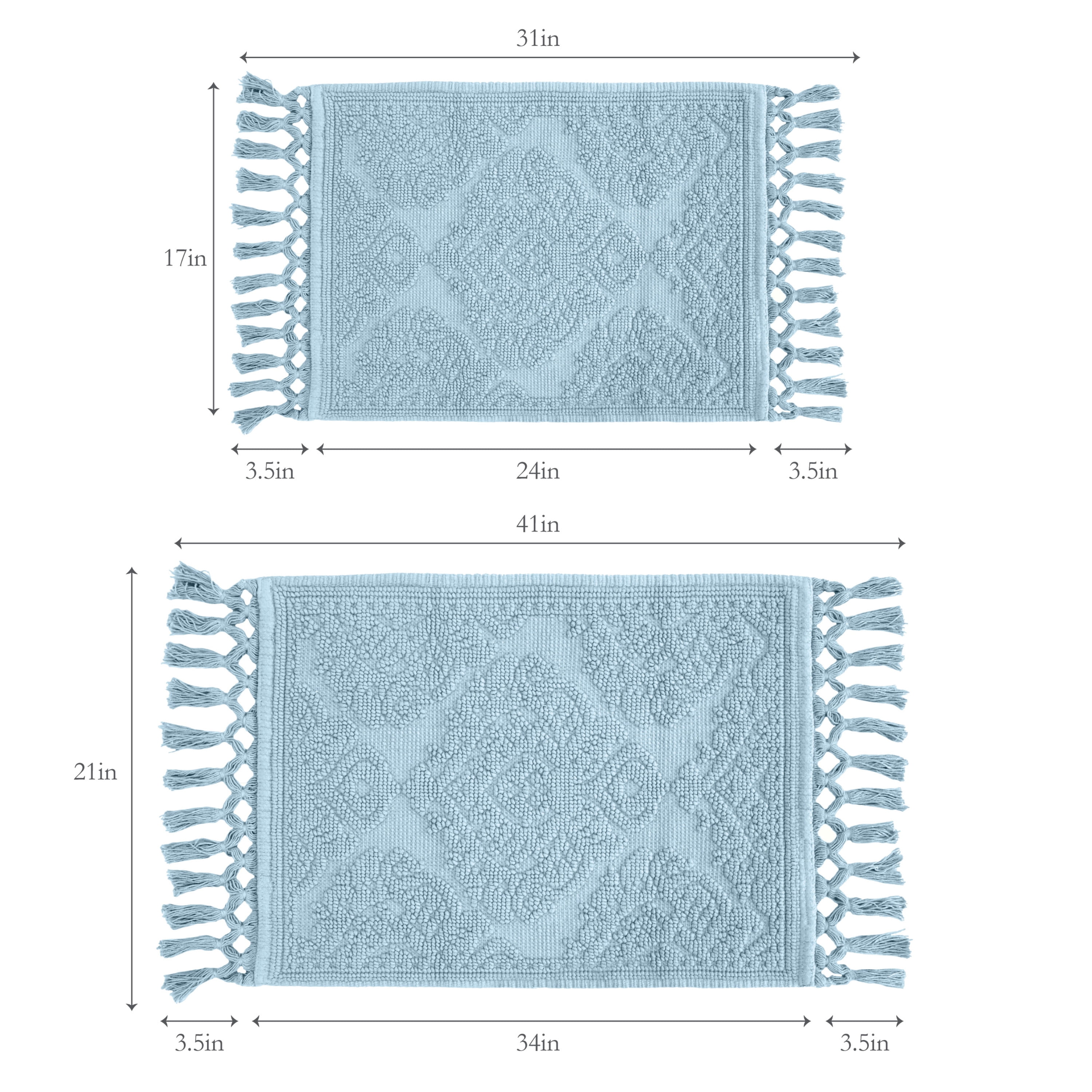 Jean Pierre Ricardo Cotton Fringe 2-Piece Bath Rug Set, Light Blue