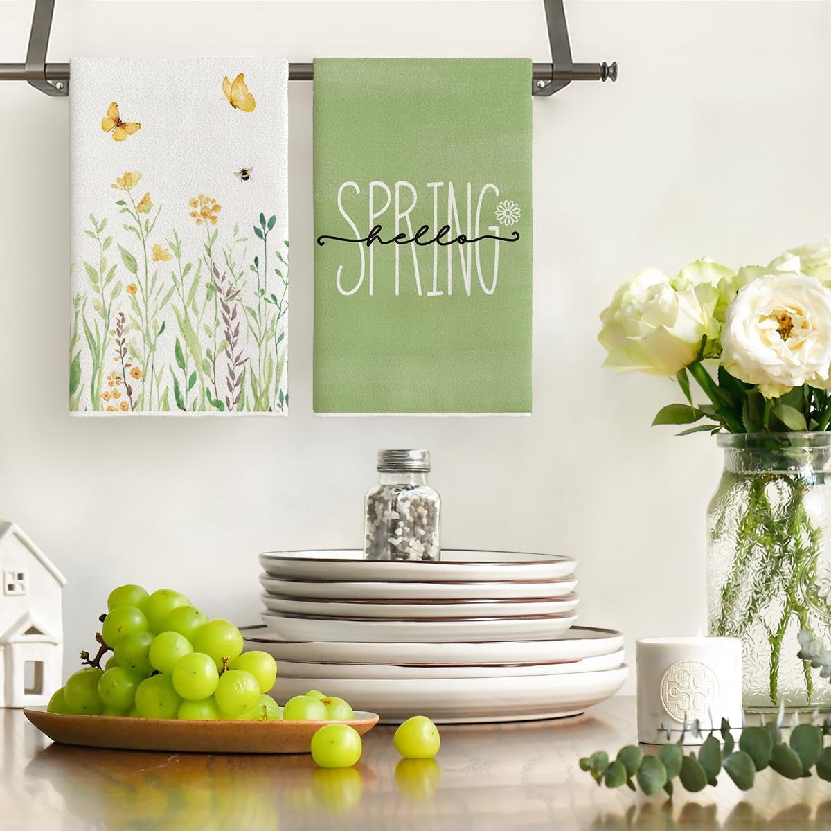 Flower Home Spring Kitchen Towels Dish Towels, 18x26 Inch Seasonal Decoration Hand Towels Set of 4